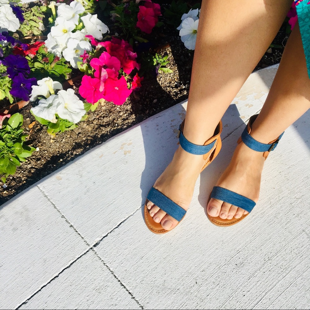 Denim and Tan Sandals